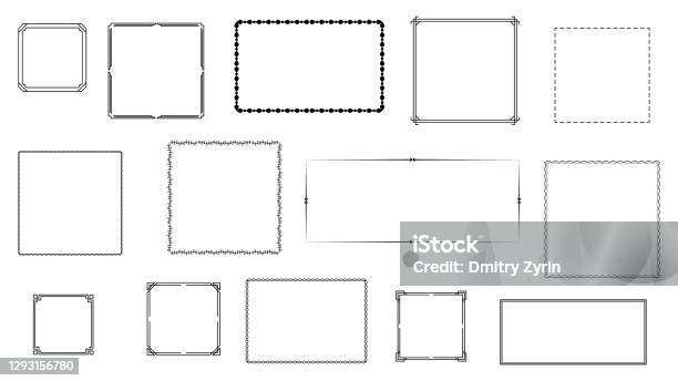 Set Black Simple Line Frame Collection Doodle Square Floral Frame ...