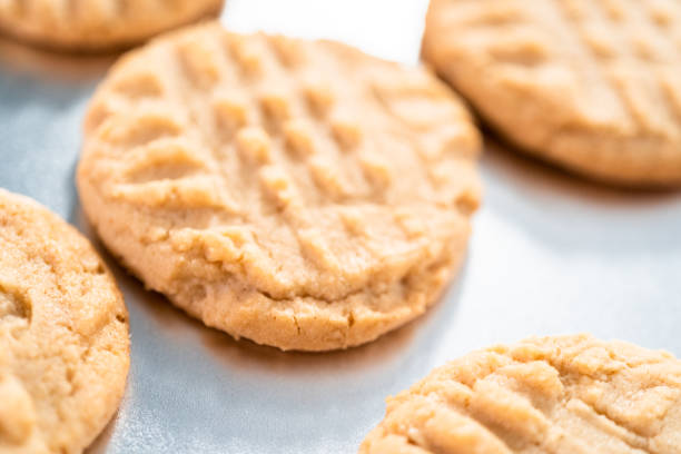 istock Freshly baked peanut butter cookies on a baking sheet. 1293163306