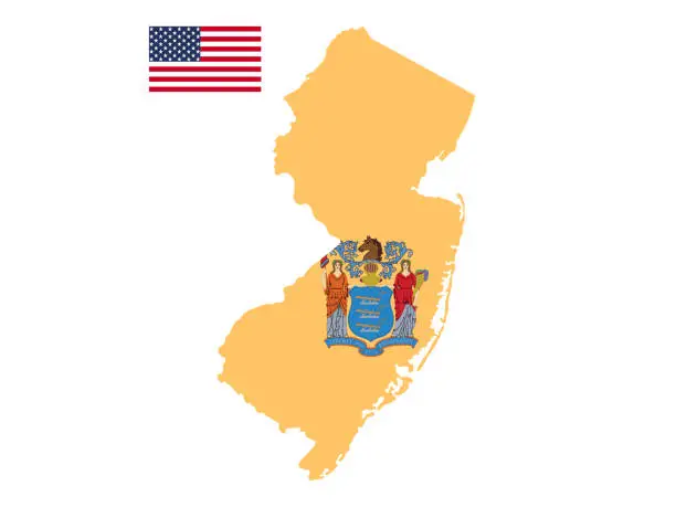 Vector illustration of New Jersey map and flag with American flag
