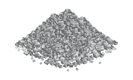 Isometric vector illustration gravel pile isolated on white background. Heap of gravel colorful vector icon. Crushed and stones in flat cartoon style. Construction and building material.