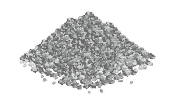 Vector illustration of Isometric vector illustration gravel pile isolated on white background. Heap of gravel colorful vector icon. Crushed and stones in flat cartoon style. Construction and building material.