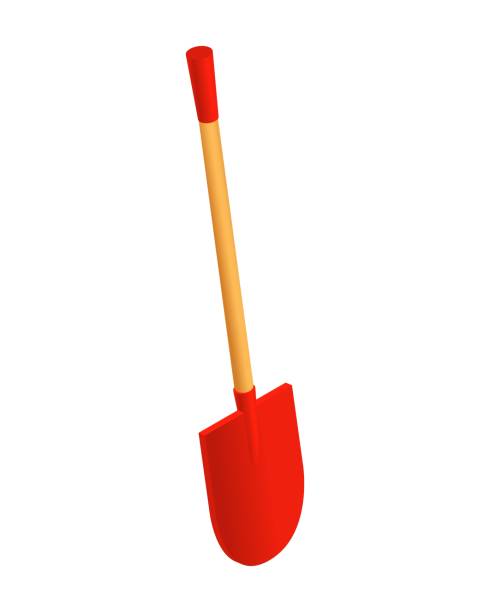 istock Isometric vector shovel illustration isolated on white background. Metal shovel colorful vector icon. Red shovel with the wooden handle in flat cartoon style. 1293173846