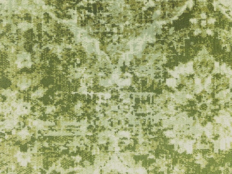 Fabric middle east carpet pattern, green structure background image. Soft focus photography. Abstract nature impression. Washed out, weathered.