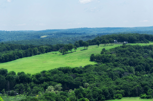 The rolling hills of New Preston Connecticut in litchfield county New England on a summer day.