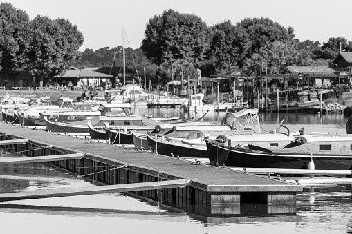 Traditional boats of the Bassin d'Arcachon, the Pinasses, at the oyster port of La Teste