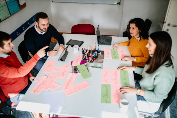 istock Learning new language with help of technology and cue cards 1293178211