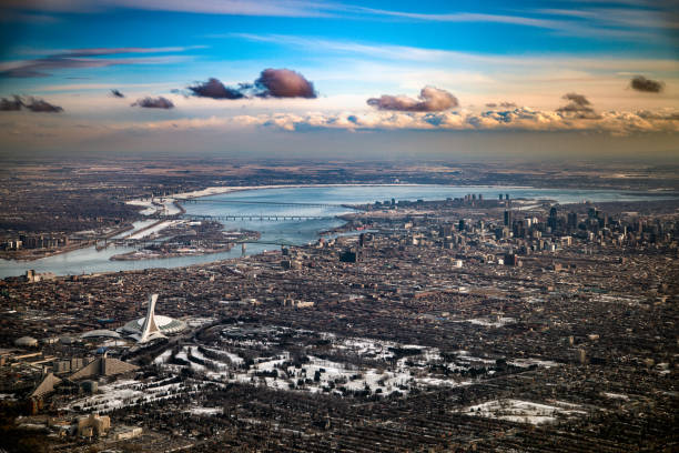 Urban area of Montreal, Quebec seen from high above. stock photo