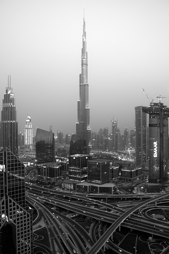 Dubai downtown skyline with Burj Khalifa, height 829 mt, the tallest building in the world. United Arab Emirates