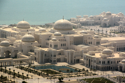 High angle view of the Majestic UAE Presidential Palace, United Arab Emirates.