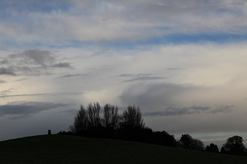 Triangulation point in southern Cheshire on a dark winter afternoon.