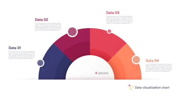 Vector illustration of Vector pie chart infographic template in the form of semicircle divided by four parts