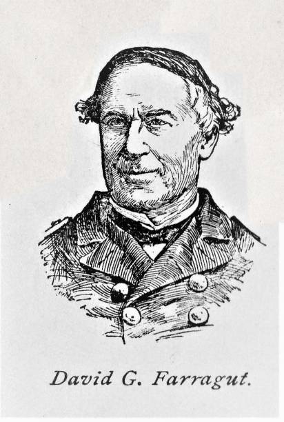 ilustrações, clipart, desenhos animados e ícones de retrato do almirante david farragut, guerra civil americana 1861-1865 - farragut