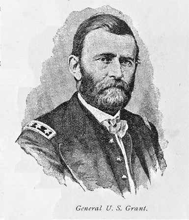 Portrait of Ulysses S. Grant Portrait, 18th US President. Commanding military officer in American Civil War and Mexican-American War.  Grant was born April 27, 1822, in Ohio, and died July 23, 1885 in New York. Illustration published in The New Eclectic History of the United States by M. E. Thalheimer (American Book Company; New York, Cincinnati, and Chicago) in 1881 and 1890. Copyright expired; artwork is in Public Domain.