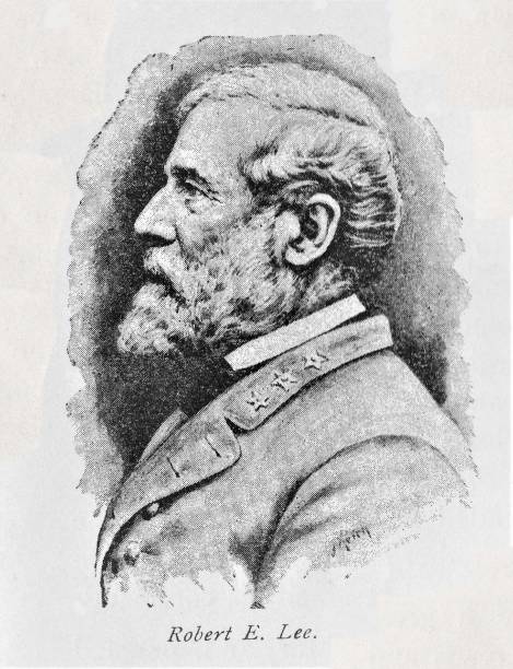 General Robert E. Lee Portrait, American Civil War 1861-1865 A portrait of Confederate General Robert E. Lee, Commander of the Confederate States Army. Lee, from Virginia, was born January 19, 1807, and died October 12, 1870. Illustration published in The New Eclectic History of the United States by M. E. Thalheimer (American Book Company; New York, Cincinnati, and Chicago) in 1881 and 1890. Copyright expired; artwork is in Public Domain. the general lee stock illustrations