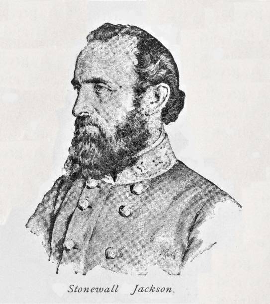 ilustrações de stock, clip art, desenhos animados e ícones de general “stonewall” jackson portrait, american civil war 1861-1865 - stonewall jackson civil war general engraving