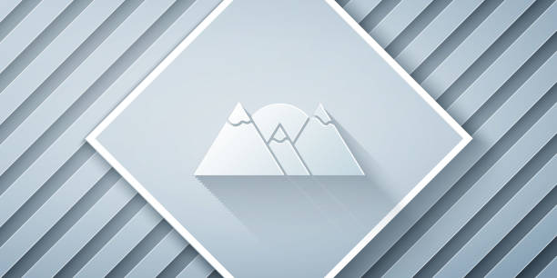 istock Paper cut Mountains icon isolated on grey background. Symbol of victory or success concept. Paper art style. Vector 1293199911