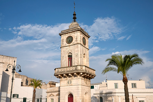 Ceglie, Italy - September 07, 2020: View of the clock tower