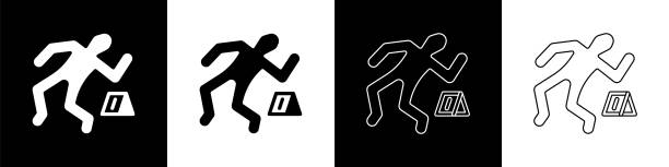 ilustrações de stock, clip art, desenhos animados e ícones de set crime scene icon isolated on black and white background. vector - crime scene chalk outline crime murder