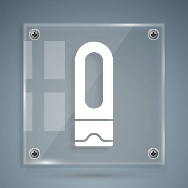 istock White Bottle of shampoo icon isolated on grey background. Square glass panels. Vector 1293202844
