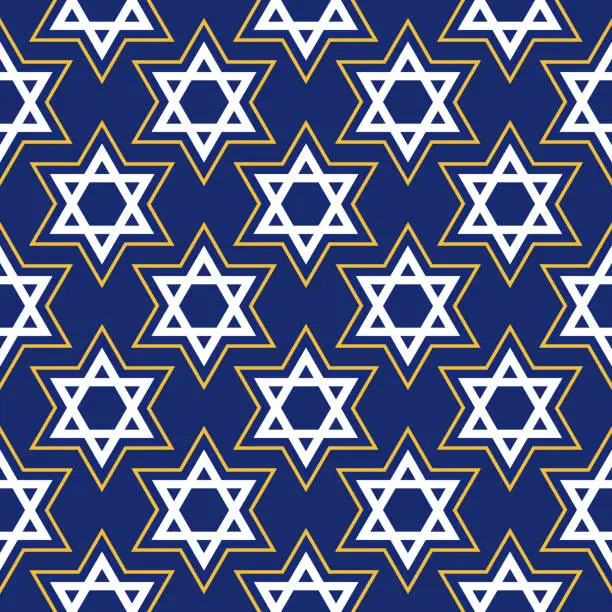 Vector illustration of Gold And And White Star Of David Seamless Pattern