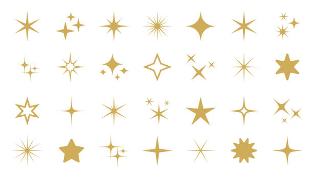 ilustrações de stock, clip art, desenhos animados e ícones de sparkle star icon set - vector stock illustration. different forms of stars, constellations, galaxies - decorative ornament flash