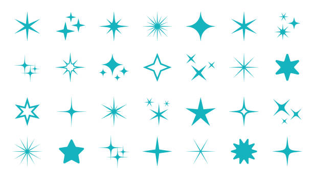 funkeln stern icon set - vektor stock illustration. verschiedene formen von sternen, sternbildern, galaxien - blinzeln stock-grafiken, -clipart, -cartoons und -symbole