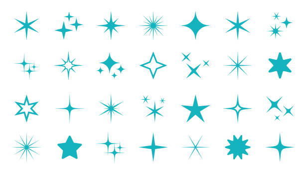 illustrations, cliparts, dessins animés et icônes de sparkle star icon set - illustration vectorielle de stock. différentes formes d’étoiles, constellations, galaxies - blinking