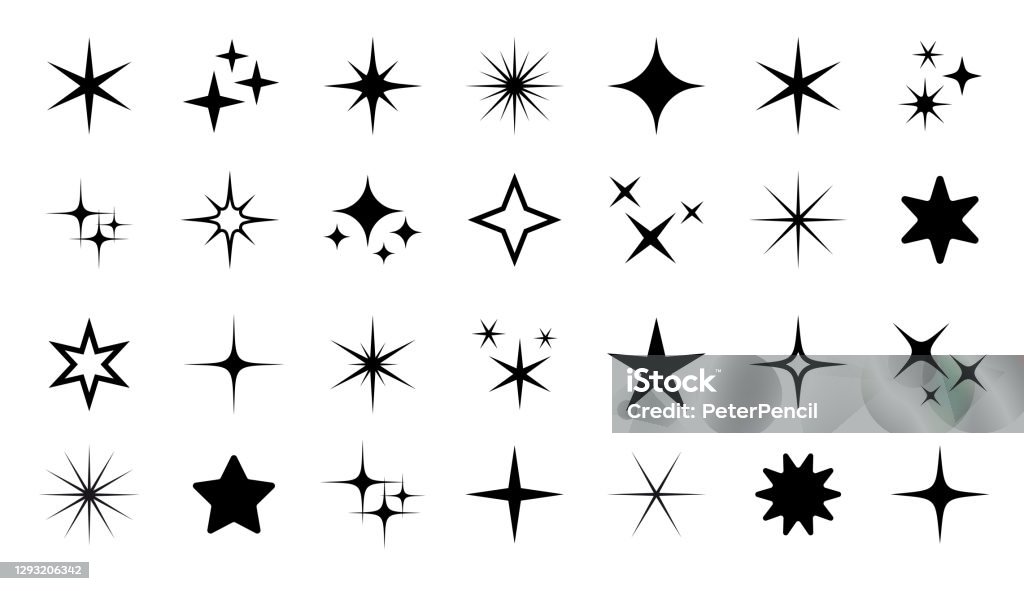 Sparkle Star Icon Set - Vector Stock Illustratie. Verschillende vormen van sterren, sterrenbeelden, sterrenstelsels - Royalty-free Stervorm vectorkunst
