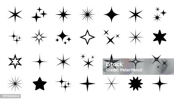 Sparkle Star Icon Set Векторная Фондовая Иллюстрация Различные Формы Звезд Созвездий Галактик — стоковая векторная графика и другие изображения на тему Звезда