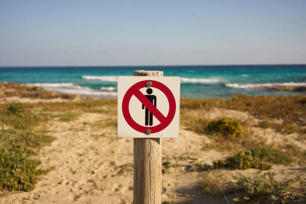 sign indicating no humans on the beach