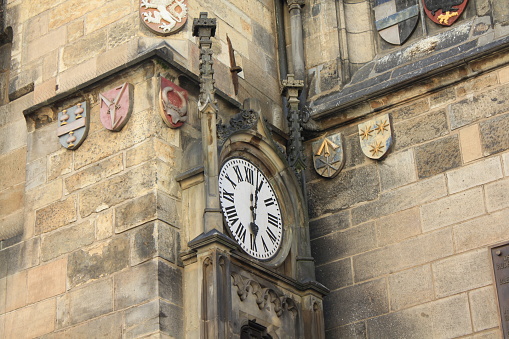 Prague, Czech Republic-June 23, 2013: Close-up Details on the Historical Astronomical Clock Tower.