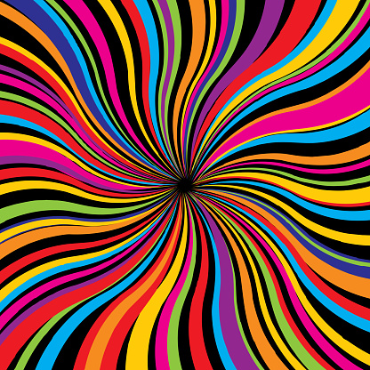 Vector illustration of a vibrant colored psychedelic twist square background.