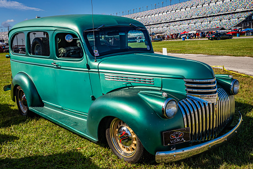 Daytona Beach, FL - November 27, 2020: 1941 Chevrolet CarryAll Suburban at a local car show.