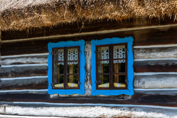 wooden window in rustic old peasant house