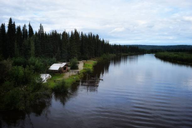 Alaskan Village Alaskan village on the Chena River. kantor stock pictures, royalty-free photos & images