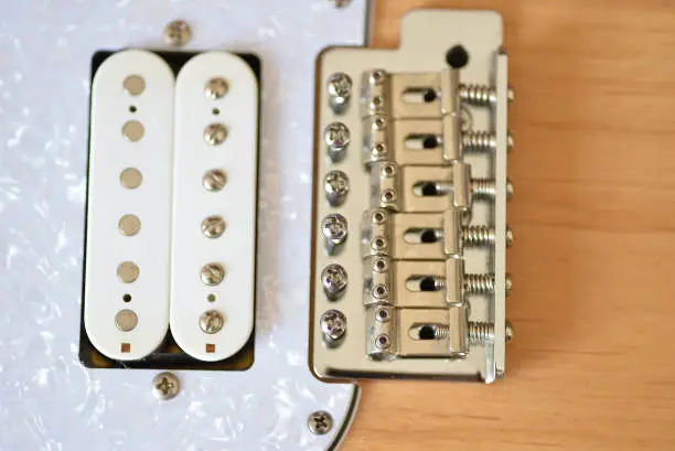 electric guitar bridge and double pickup. Stratocaster