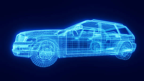istock Wire frame look at domestic car on a black background 1293229338