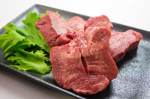 Thickly sliced the tongue of Wagyu beef