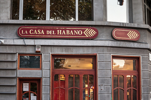 Picture of a sign with the logo of La Casa del Habano on dislay on their local boutique for Belgrade, Serbia. la Casa del habano is a cuban franchise of stores selling cigars and tobacco all accross the world.