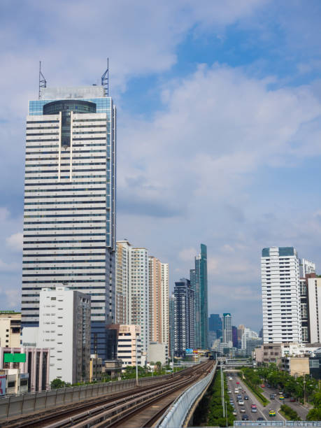 istock Modern city building with railway of train 1293236784