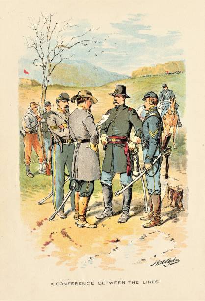 unii i konfederacji oficerów, wojna secesyjna 1865 - confederate soldier stock illustrations