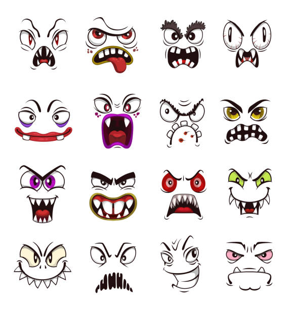 ilustrações, clipart, desenhos animados e ícones de emoji de rosto monstro de emoticons assustadores de desenho animado - gremlin