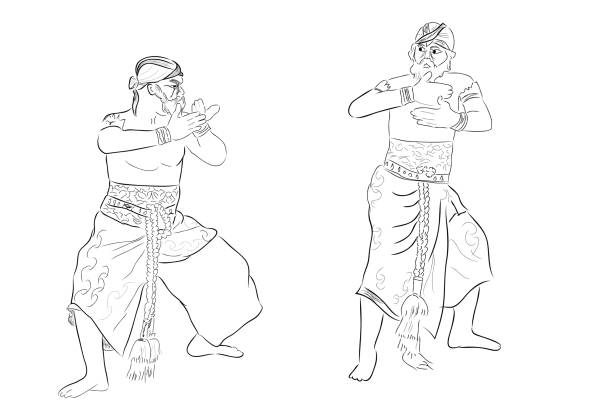 istock Simple Vector Hand Draw Sketch and Black Outline Reog Traditional Dance from Ponorogo East Java Indonesia, isolated on white 1293247102