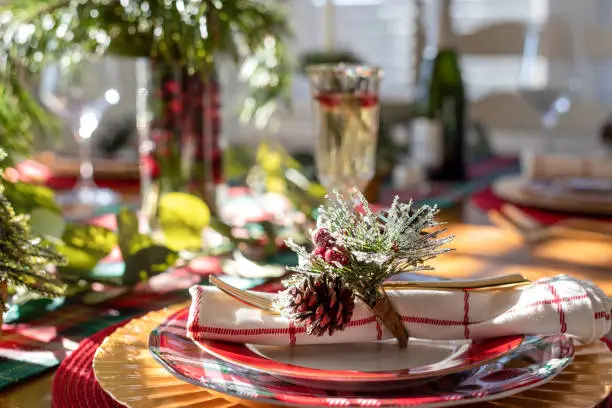 Festive Christmas holiday table setting