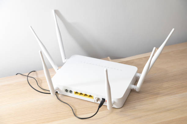 istock Wireless device for broadband Wi-Fi 6 network in office or home. 1293267047