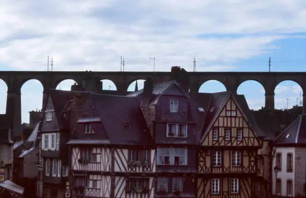 Half-timbered facade and bridge of Morlaix in France