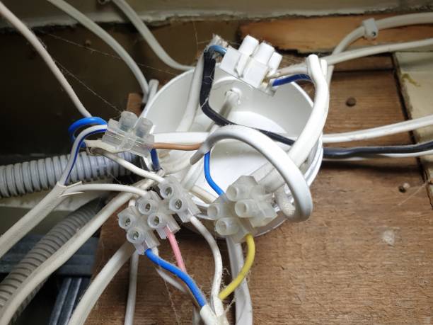 istock electrical wiring, incorrect wiring in the back box, dangerous electrical cable connection 1293272533