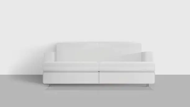Vector illustration of Realistic white sofa. White sofa in an empty room. Interior design element. Vector illustration.