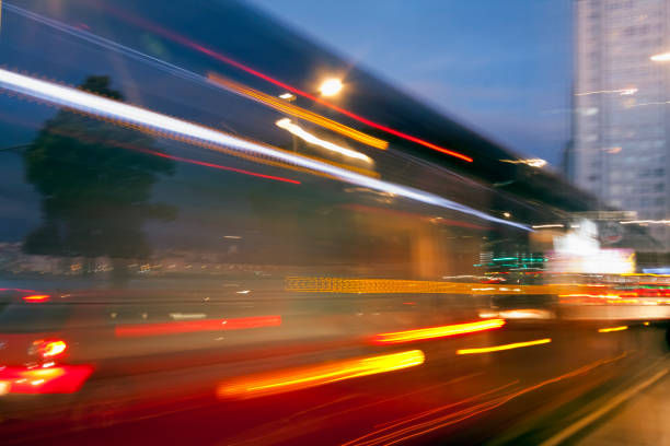 istock Moving bus close-up view, city life 1293279244