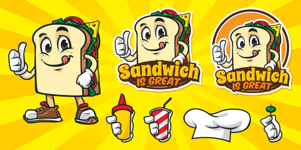cartoon sandwich charakter logo - sandwich turkey bread toast stock-grafiken, -clipart, -cartoons und -symbole